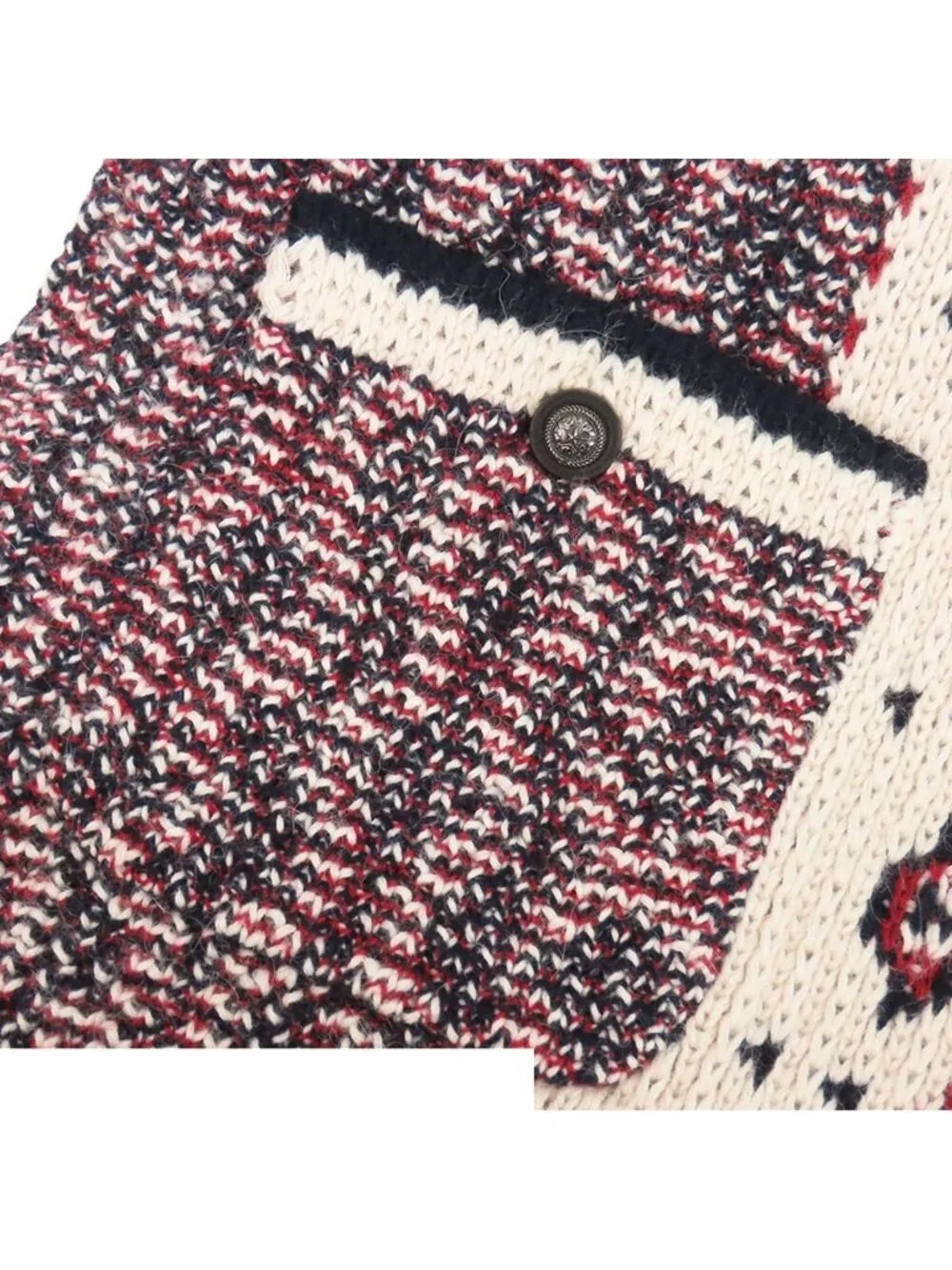 Chanel Knit Dress Navy Ivory Red Alpaca Wool Cashmere Sleeveless Neck 42